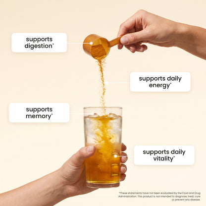 Amber Golden Superfoods benefits: supports digestion, memory, daily energy and daily vitality