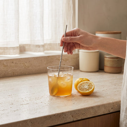 A glass of Amber Golden Superfoods with ice